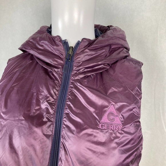 Gerry Vest‎ Jacket Womens Sz S Purple Indigo Packable Reversible 90% Down Hooded - Picture 5 of 11
